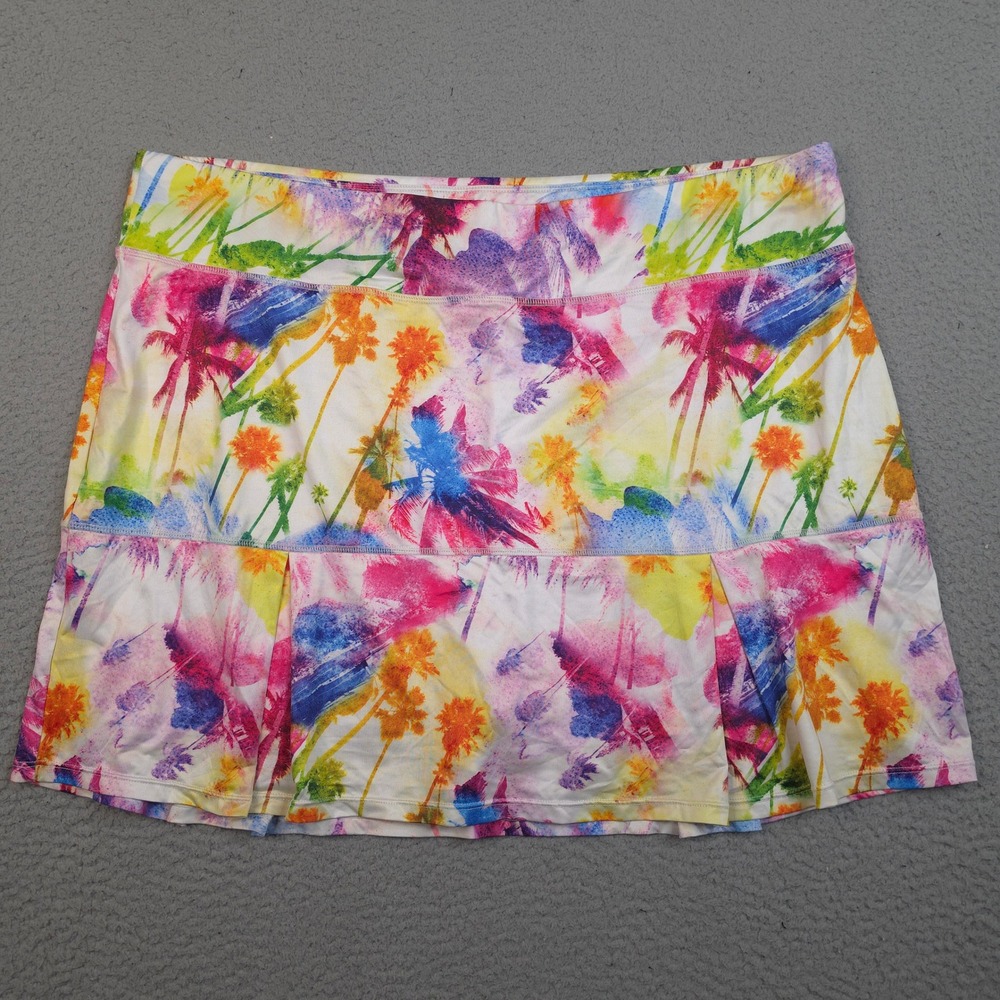 Reel Legends Womens 1X Tropical Palm Tree Skort Colorful Active Golf Tennis Mini